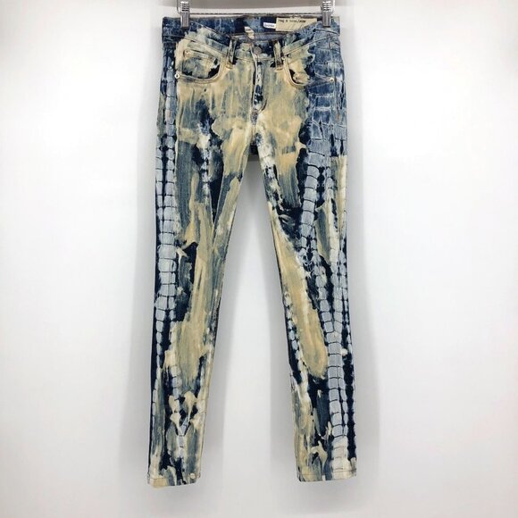 Rag + Bone Skinny Jeans Acid Wash  Rivera Blue, white, and yellow creme size 25 - Picture 2 of 16